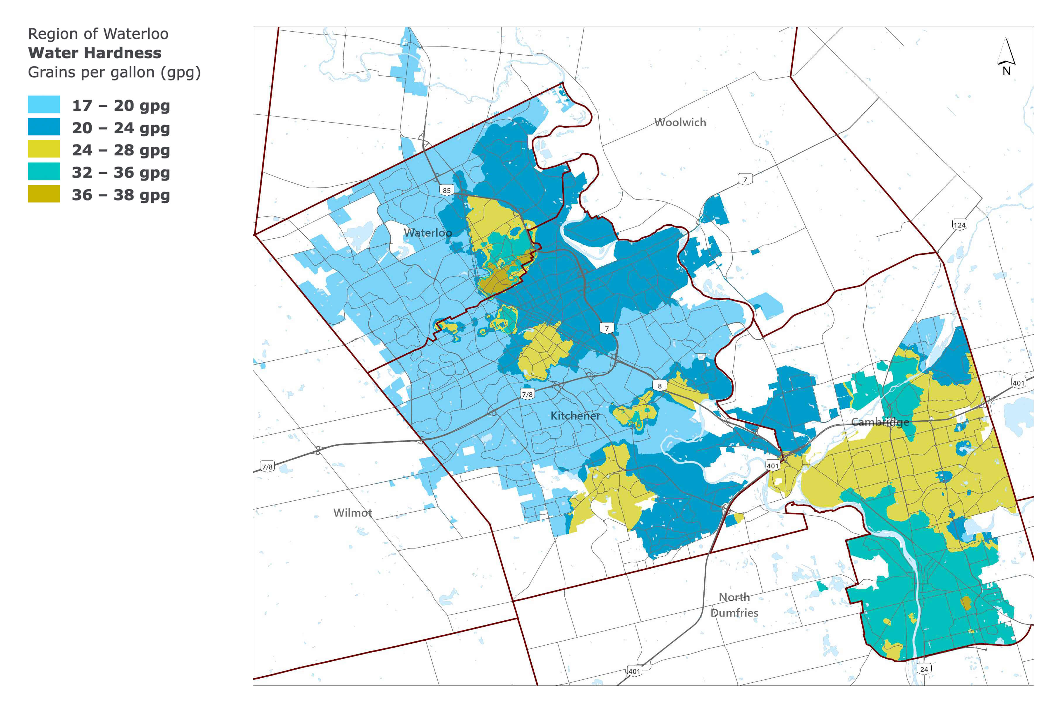 Region of Waterloo - Water Hardness Map